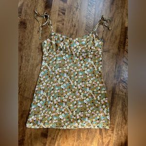 Mini dress with mustard floral print, NWT